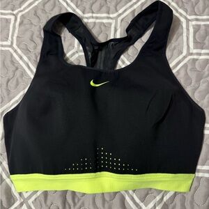 Nike Women's Black and Neon Yellow Sports Bra